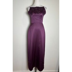 Modern Maids Beaded Satin Formal Dress 6 Retro Evening Gown Purple Prom Occasion